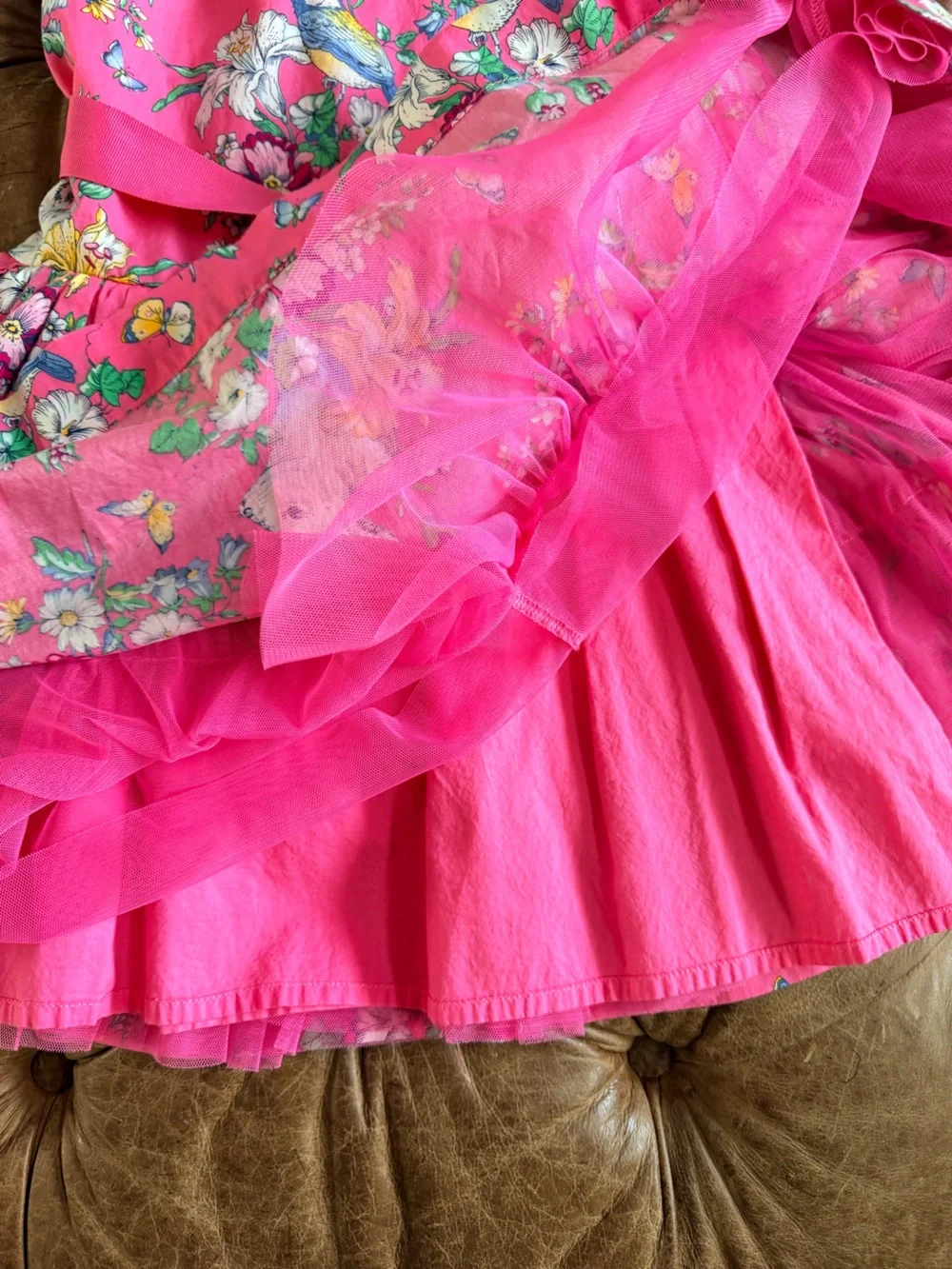 Gap x Sarah Jessica Parker Dress Girls Medium 8 Pink Bunny Floral Bird Tulle